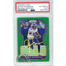 Justin Jefferson 2020 Panini Prizm Green Autograph RC Card #398 PSA/DNA (Yellow)