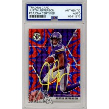 Justin Jefferson 2020 Panini Mosaic Reactive Blue Autograph Rookie Card #209 PSA/DNA Yellow (New Label)