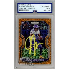 Justin Jefferson 2020 Panini Prizm Orange Lazer Autograph RC Card #398 PSA/DNA Yellow (New Label)