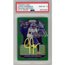 Justin Jefferson 2020 Panini Prizm Green Autograph RC Card #398 PSA/DNA 10 (Yellow)