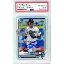 Julio Rodriguez 2021 Bowman Chrome Autograph Refractor Rookie Card #BDC-145 PSA/DNA