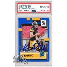 Kenny Pickett 2022 Panini Donruss Press Proof Blue Autograph Rookie Card #301 PSA/DNA 10