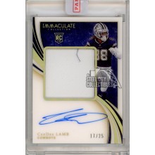 CeeDee Lamb 2020 Panini Immaculate Autograph Rookie Patch Card #PPR-CDL 17/25