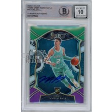 LaMelo Ball 2020-21 Select Green White Purple Autograph Rookie Card #63 BAS 10
