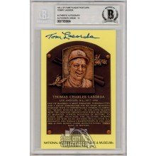 Tommy Lasorda Autographed Hall of Fame Plaque Postcard - BAS 10