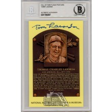 Tommy Lasorda Autographed Hall of Fame Plaque Postcard - BAS