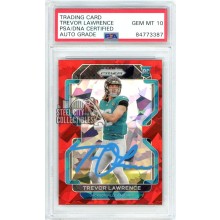 Trevor Lawrence 2021 Panini Prizm Red Cracked Ice Autograph Rookie Card #331 PSA/DNA 10 (Light Blue)
