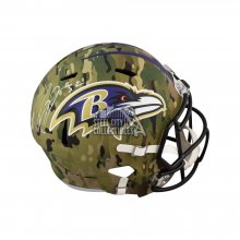 Ray Lewis Autographed Baltimore Ravens Camo Replica Full-Size Football Helmet - BAS (White Ink)