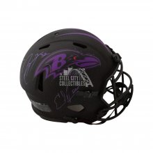 Ray Lewis Ed Reed Autographed Baltimore Ravens Eclipse Authentic Full-Size Football Helmet - BAS (Purple Ink)