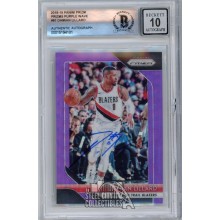Damian Lillard 2018-19 Panini Prizm Purple Wave Autograph Card #81 BAS 10