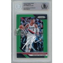 Damian Lillard 2018-19 Panini Prizm Green Autograph Card #81 BAS (White)