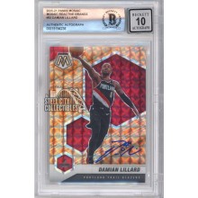 Damian Lillard 2020-21 Panini Mosaic Orange Autograph Card #93 BAS 10