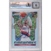 Damian Lillard 2014-15 Panini Prizm Fireworks Autograph Card #3 BAS 10