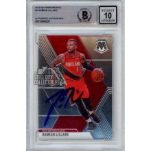 Damian Lillard 2019-20 Panini Mosaic Autograph Card #5 BAS 10