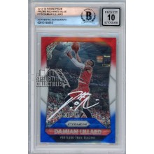 Damian Lillard 2015-16 Prizm Red White Blue Autograph Card #179 BAS 10 (White)