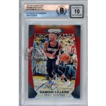 Damian Lillard 2017-18 Panini Prizm Ruby Wave Autograph Card #141 BAS 10