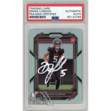Drake London 2022 Panini Prizm Silver Autograph Rookie Card #308 PSA/DNA (White)