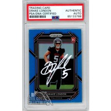 Drake London 2022 Panini Prizm Blue Autograph Rookie Card #308 PSA/DNA (White)