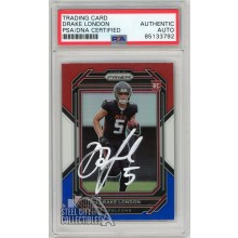 Drake London 2022 Panini Prizm Red White Blue Autograph Rookie Card #308 PSA/DNA (White)