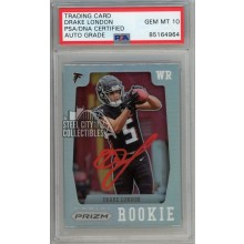 Drake London 2022 Panini Prizm Flashbacks Silver Autograph Rookie Card #PFR-4 PSA/DNA 10 (Red)