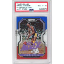 Magic Johnson 2020-21 Panini Prizm RWB Autograph Card #219 PSA/DNA 10 (Purple)