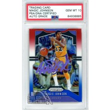 Magic Johnson 2019-20 Panini Prizm Red White Blue Autograph Card #25 PSA/DNA 10 (Purple)