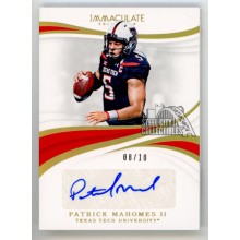 Patrick Mahomes 2019 Panini Immaculate Collegiate Autograph Card #80 08/10