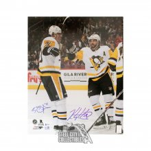 Evgeni Malkin Kris Letang Autographed Pittsburgh Penguins 16x20 Photo - BAS COA (White Jersey)