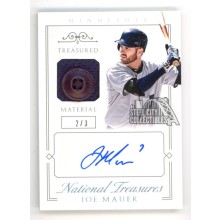 Joe Mauer 2015 Panini National Treasures Autograph Button Patch Card #44 2/3