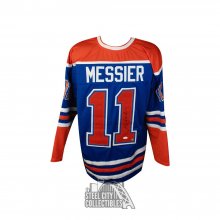 Mark Messier Autographed Edmonton Custom Blue Hockey Jersey - JSA COA
