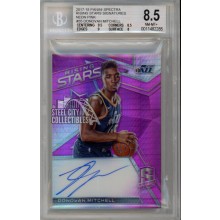Donovan Mitchell 2017-18 Panini Spectra Rising Stars Neon Pink Autograph Rookie Card 20/25 BGS 8.5