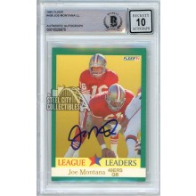 Joe Montana 1991 Fleer League Leaders Autograph Card #408 BAS 10