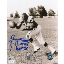 Lenny Moore HOF 75 Autographed Baltimore Colts 8x10 Photo - BAS COA (Catching)