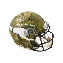 Randy Moss Straight Cash Autographed Minnesota Vikings Camo Authentic Full-Size Football Helmet - BAS (White Ink)