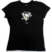 Pittsburgh Penguins Reebok NHL Women's Sparkly Logo Black T-Shirt