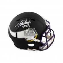 Adrian Peterson Autographed Minnesota Vikings Flat Black Full-Size Football Helmet - BAS COA