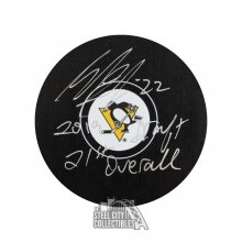 Samuel Poulin 2019 Draft 21st Overall Autographed Pittsburgh Penguins Hockey Puck - BAS COA