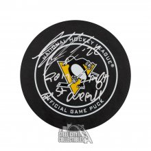 Samuel Poulin 2019 Draft 21st Overall Autographed Penguins Official Hockey Puck - BAS COA