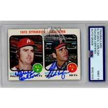 Nolan Ryan & Steve Carlton 1973 Topps '72 Leaders Dual Auto Card #67 PSA/DNA 9
