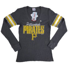 Pittsburgh Pirates MLB Majestic Women's Gray V-Neck Thermal Shirt
