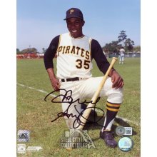Manny Sanguillen Autographed Pittsburgh Pirates 8x10 Photo - BAS (Kneeling, Black Ink)