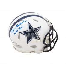 Roger Staubach HOF 85 Autographed Cowboys Flat White Mini Football Helmet - BAS COA