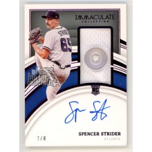 Spencer Strider 2022 Panini Immaculate Autograph Rookie Button Patch Card #146 2/8