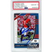 D'Andre Swift 2020 Panini Prizm Draft Blue "Moving Swiftly" Autograph Rookie Card #120 PSA/DNA 10