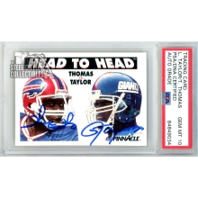 Thurman Thomas/Lawrence Taylor 1991 Pinnacle Head To Head Autograph Card #354 PSA/DNA 10