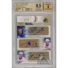 Stamkos/Tavares/Hall 2010-11 SP Game Used Triple Autograph Card 05/10 BGS 9.5