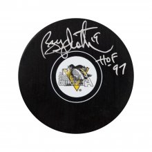 Bryan Trottier HOF 97 Autographed Pittsburgh Penguins Hockey Puck - BAS COA