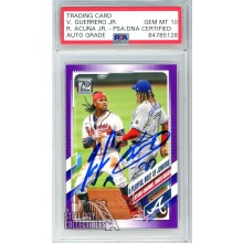 Ronald Acuna Vladimir Guerrero Jr 2021 Topps Series 1 Purple Autograph Card #61 PSA/DNA 10