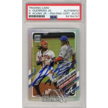 Ronald Acuna Vladimir Guerrero Jr 2021 Topps Series 1 Rainbow Foil Autograph Card #61 PSA/DNA