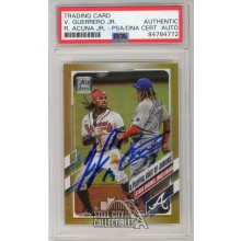 Ronald Acuna Vladimir Guerrero Jr 2021 Topps Series 1 Gold Foil Autograph Card #61 PSA/DNA